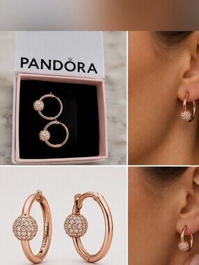 Pandora Rosegold Sparkle Ball Hoop Earrings - Pink Box